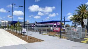 The new trailhead (left) at South Geelong Station just needs a golden arch [2024]